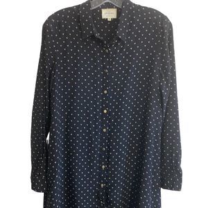 Classic Sezane long sleeve silk hearts dot dress with brass buttons